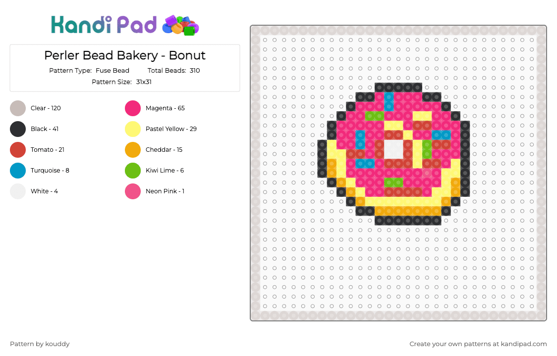 Perler Bead Bakery - Bonut - Fuse Bead Pattern by kouddy on Kandi Pad - pink,beige