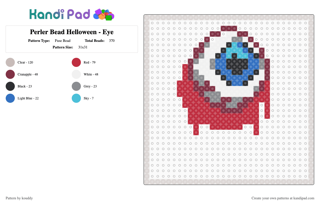 Perler Bead Halloween - Eye - Fuse Bead Pattern by kouddy on Kandi Pad - brown,beige,red
