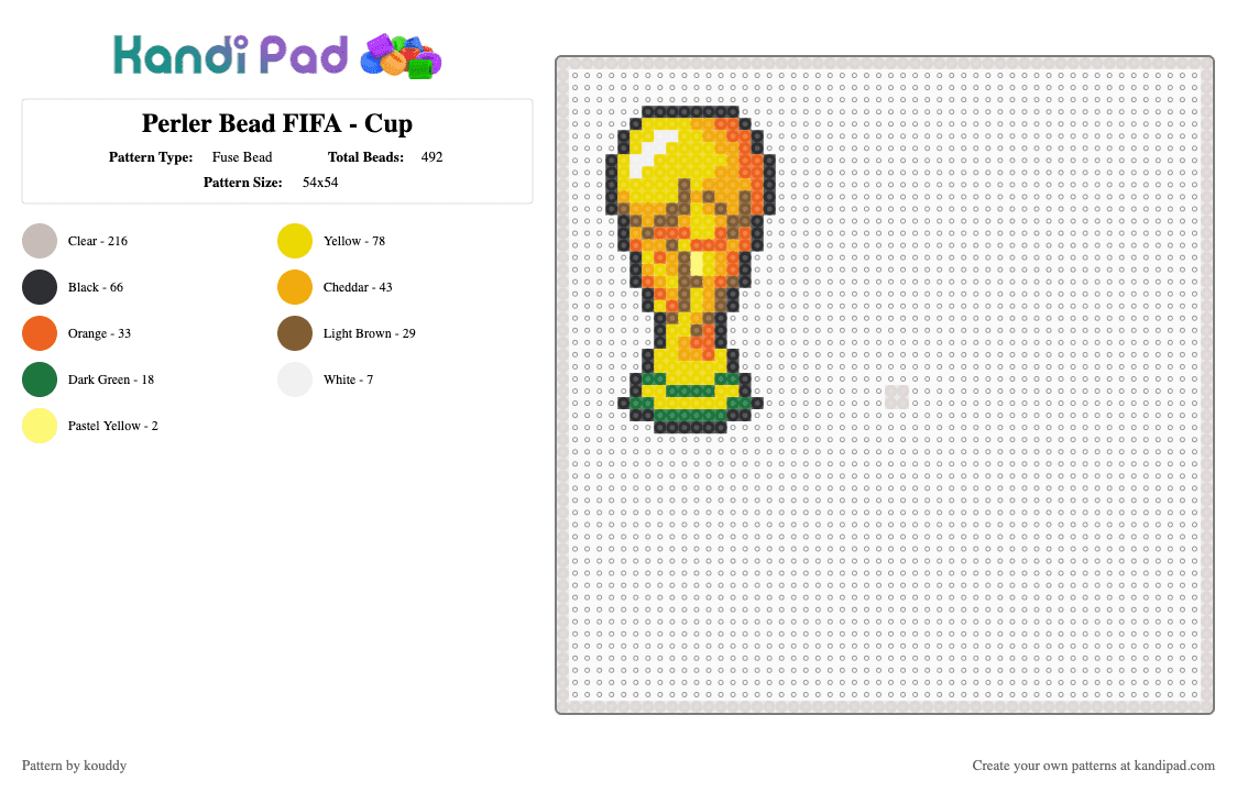 Perler Bead FIFA - Cup - Fuse Bead Pattern by kouddy on Kandi Pad - beige,yellow