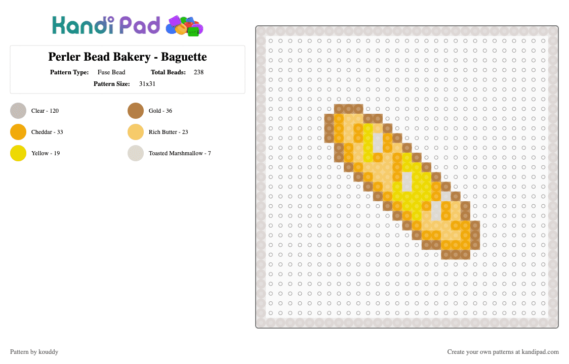 Perler Bead Bakery - Baguette - Fuse Bead Pattern by kouddy on Kandi Pad - beige