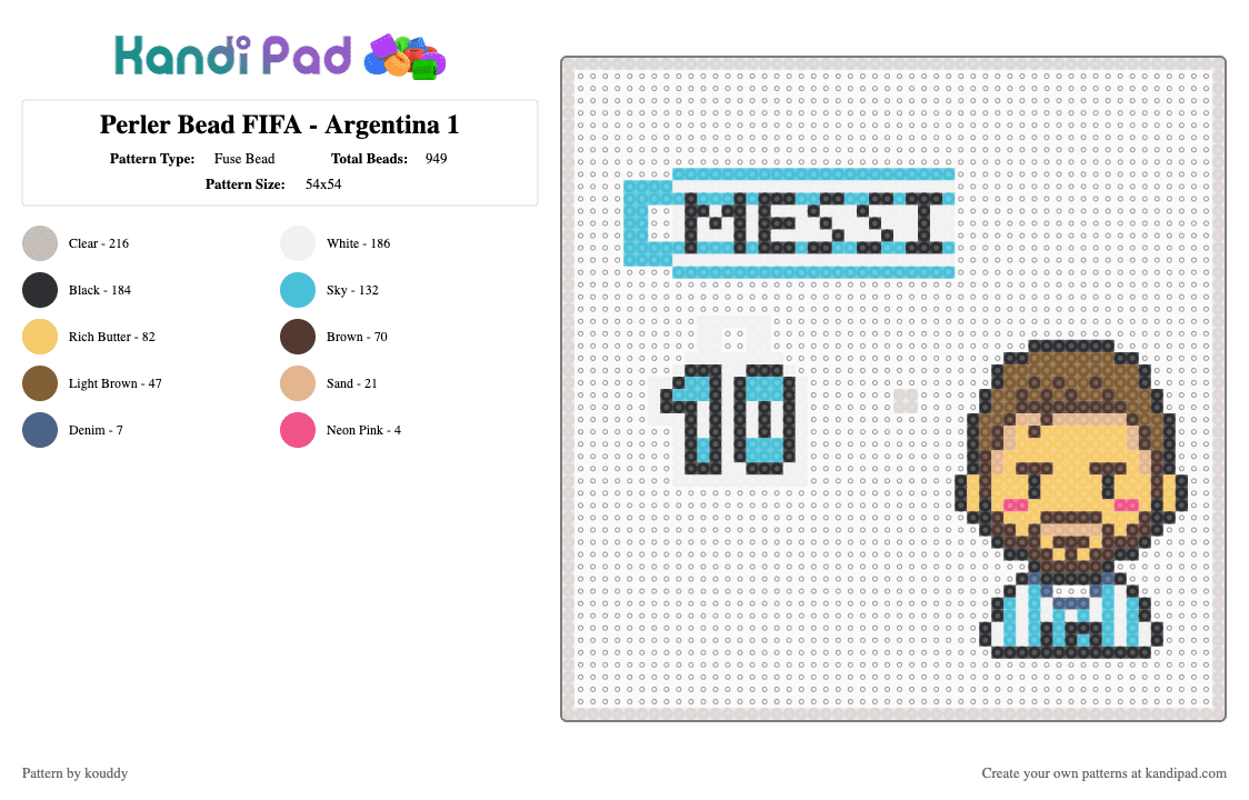 Perler Bead FIFA - Argentina 1 - Fuse Bead Pattern by kouddy on Kandi Pad - beige,light blue,yellow
