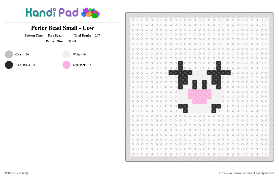 Perler Bead Small - Cow - Fuse Bead Pattern by kouddy on Kandi Pad - beige