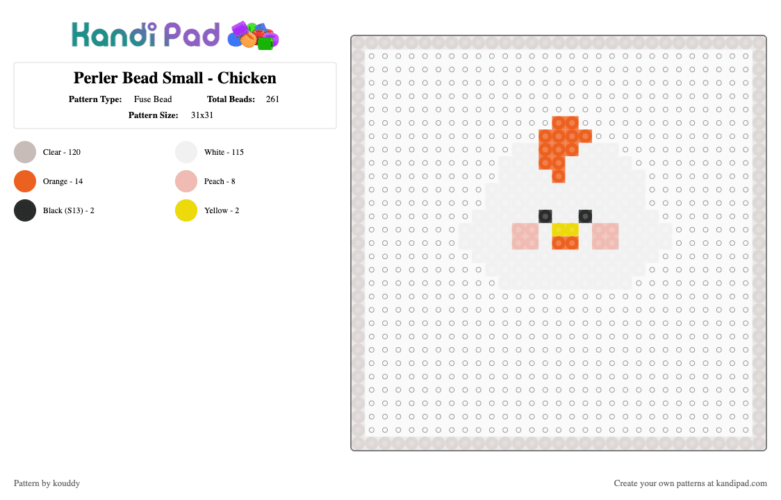 Perler Bead Small - Chicken - Fuse Bead Pattern by kouddy on Kandi Pad - beige