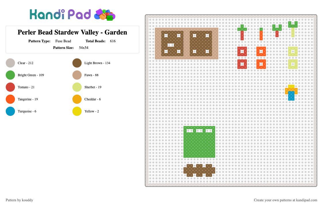 Perler Bead Stardew Valley - Garden - Fuse Bead Pattern by kouddy on Kandi Pad - beige,green,tan