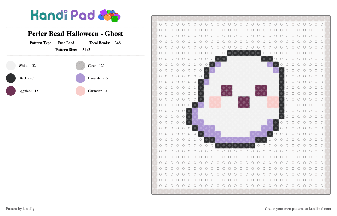 Perler Bead Halloween - Ghost - Fuse Bead Pattern by kouddy on Kandi Pad - beige
