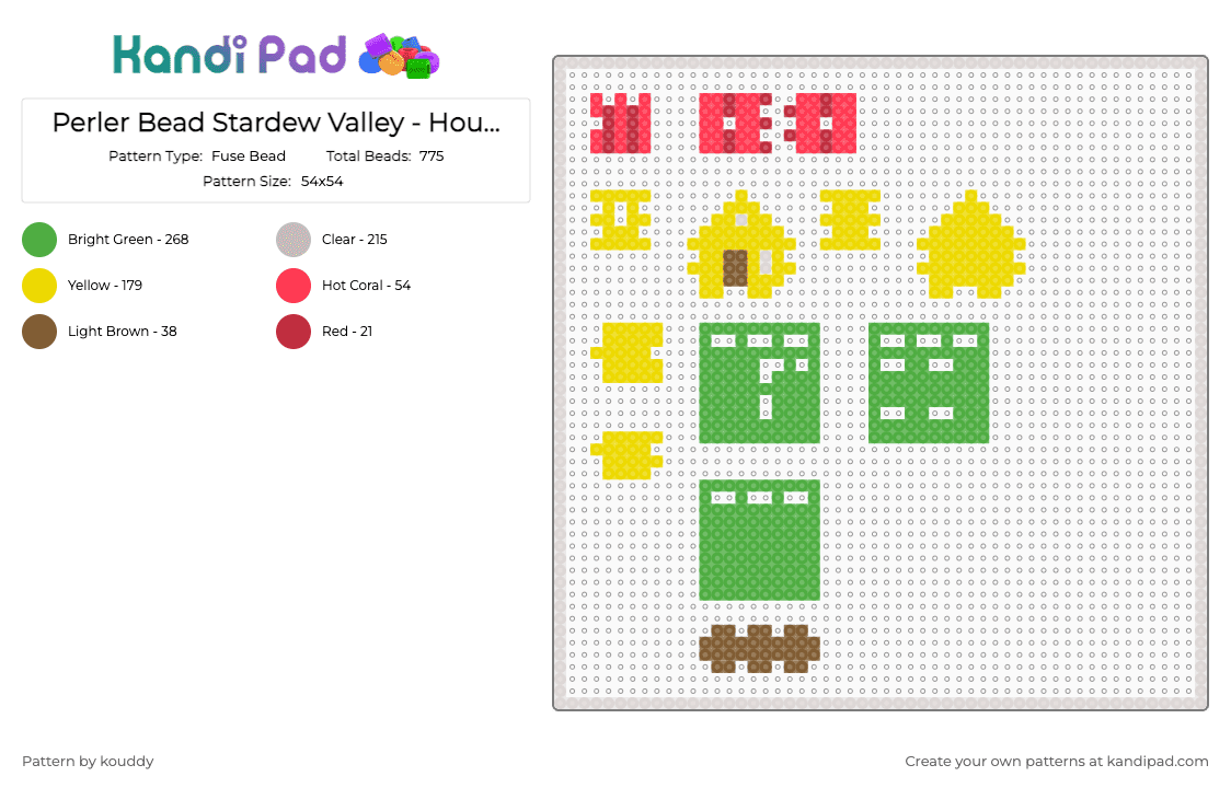 Perler Bead Stardew Valley - House and Yard - Fuse Bead Pattern by kouddy on Kandi Pad - yellow,beige,green
