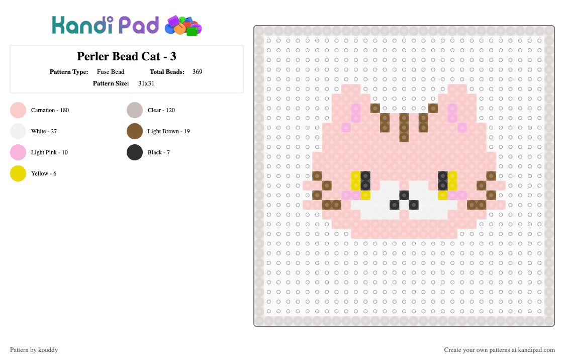 Perler Bead Cat - 3 - Fuse Bead Pattern by kouddy on Kandi Pad - beige