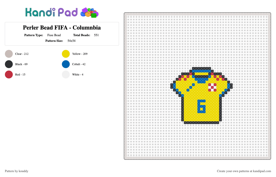 Perler Bead FIFA - Columnbia - Fuse Bead Pattern by kouddy on Kandi Pad - beige, yellow