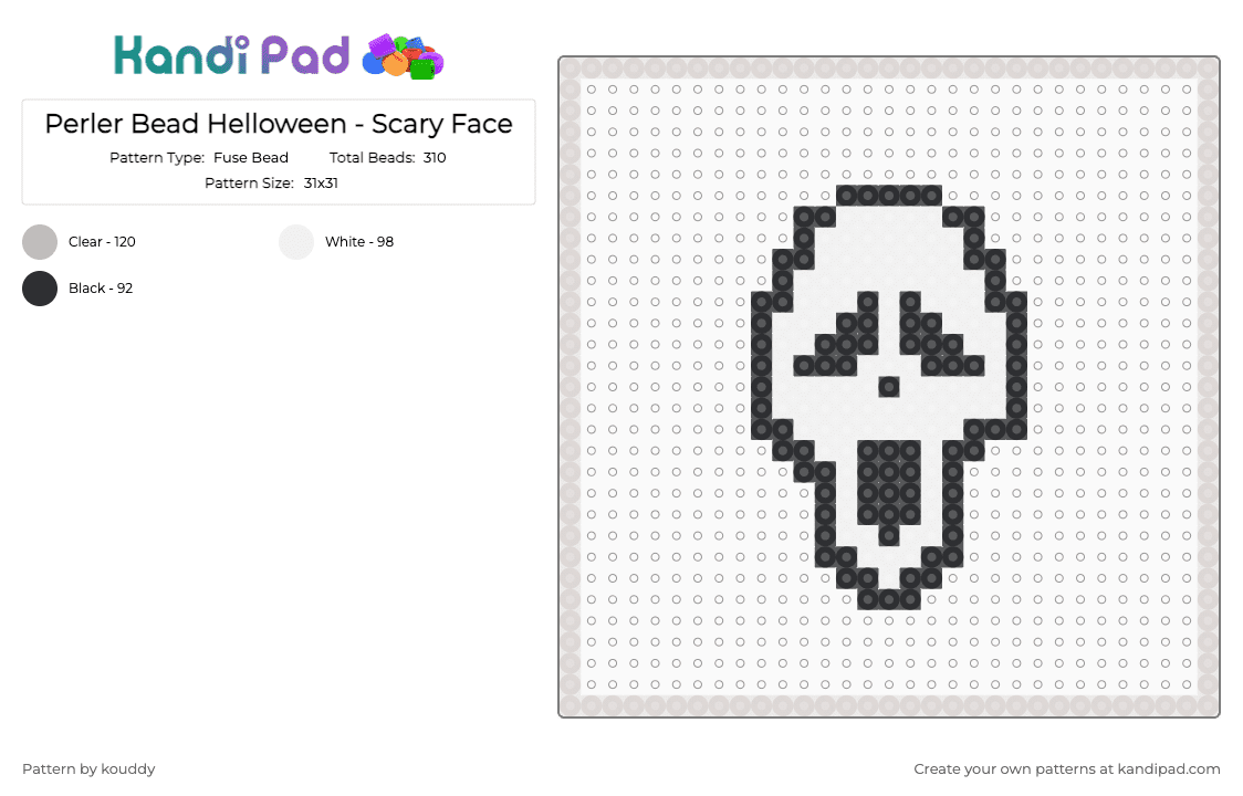 Perler Bead Halloween - Scary Face - Fuse Bead Pattern by kouddy on Kandi Pad - beige,white