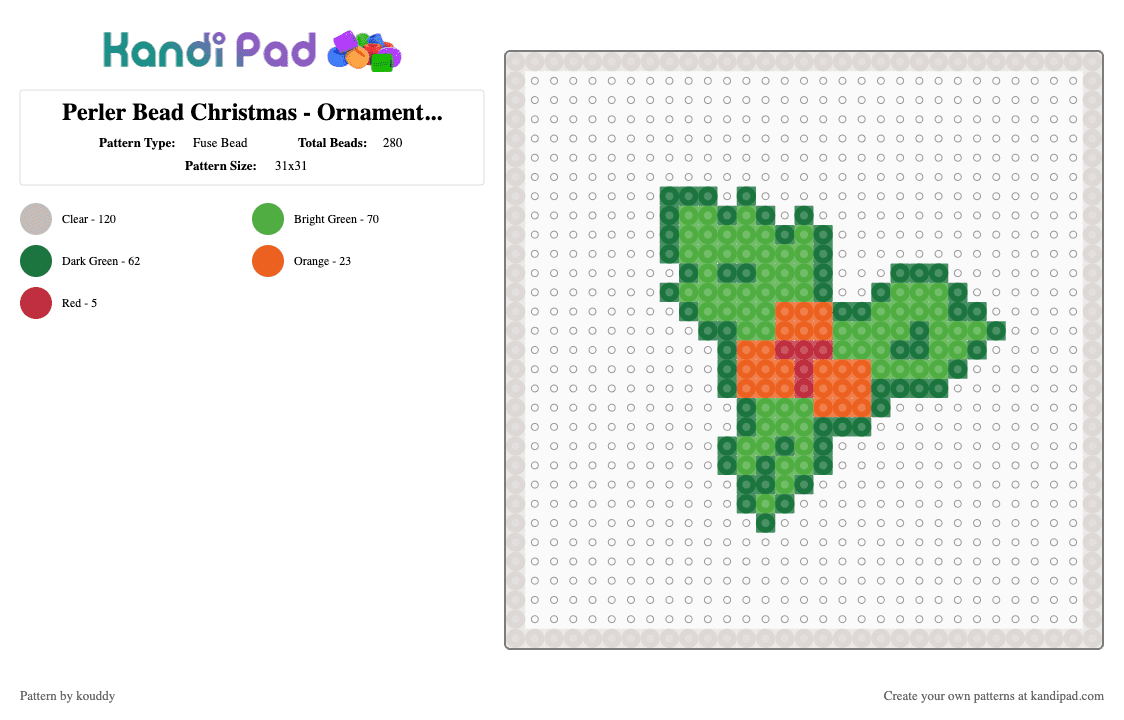 Perler Bead Christmas - Ornament Leaf - Fuse Bead Pattern by kouddy on Kandi Pad - beige,green