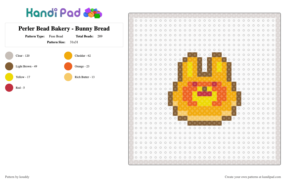 Perler Bead Bakery - Bunny Bread - Fuse Bead Pattern by kouddy on Kandi Pad - beige,orange