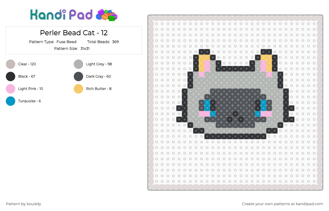Perler Bead Cat - 12 - Fuse Bead Pattern by kouddy on Kandi Pad - beige,gray