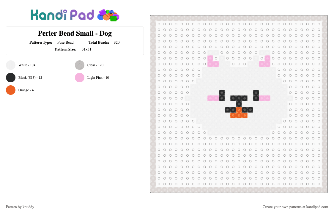 Perler Bead Small - Dog - Fuse Bead Pattern by kouddy on Kandi Pad - white,beige