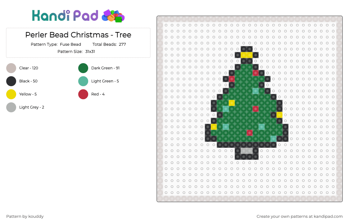 Perler Bead Christmas - Tree - Fuse Bead Pattern by kouddy on Kandi Pad - green,beige