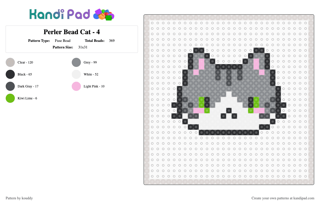 Perler Bead Cat - 4 - Fuse Bead Pattern by kouddy on Kandi Pad - beige,gray
