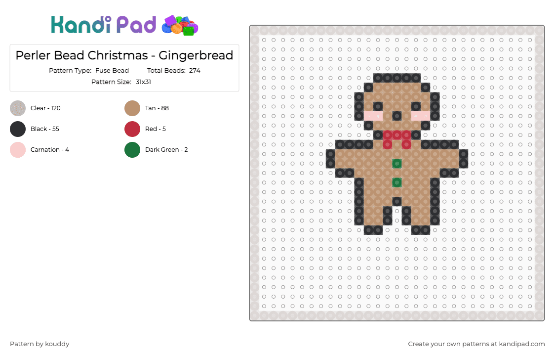 Perler Bead Christmas - Gingerbread - Fuse Bead Pattern by kouddy on Kandi Pad - beige