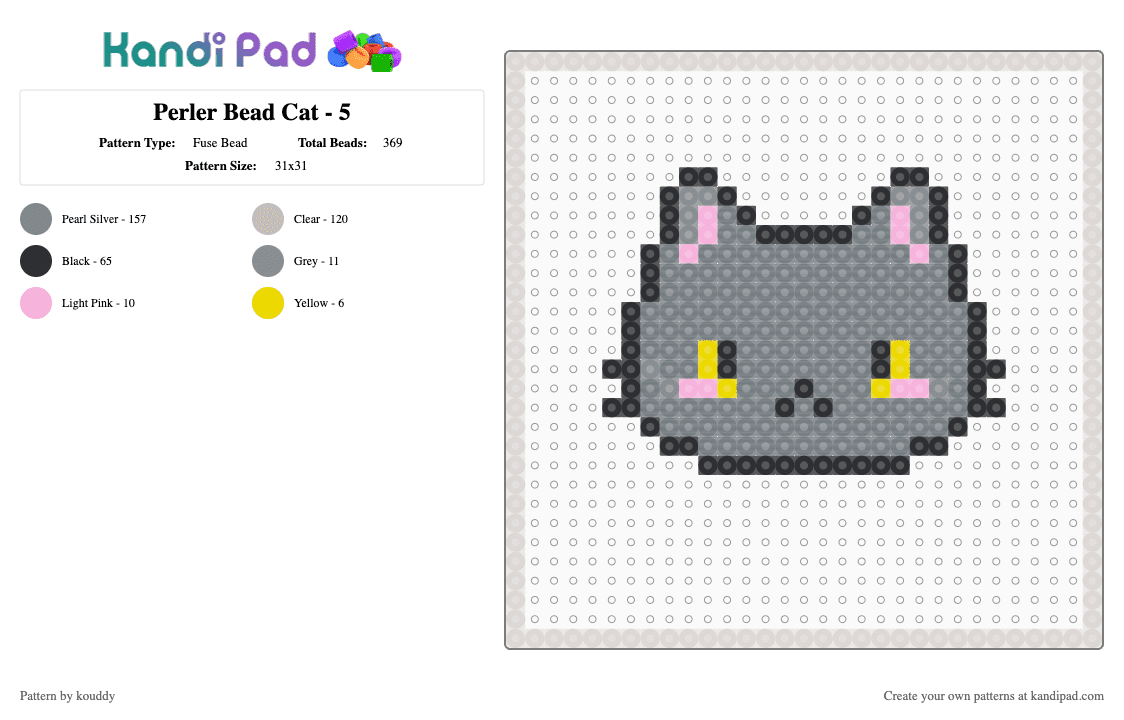 Perler Bead Cat - 5 - Fuse Bead Pattern by kouddy on Kandi Pad - beige,gray