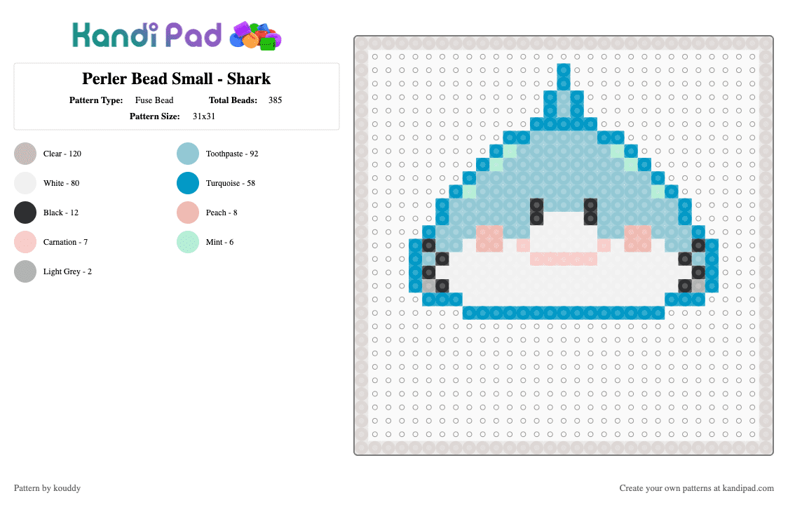 Perler Bead Small - Shark - Fuse Bead Pattern by kouddy on Kandi Pad - beige,light blue