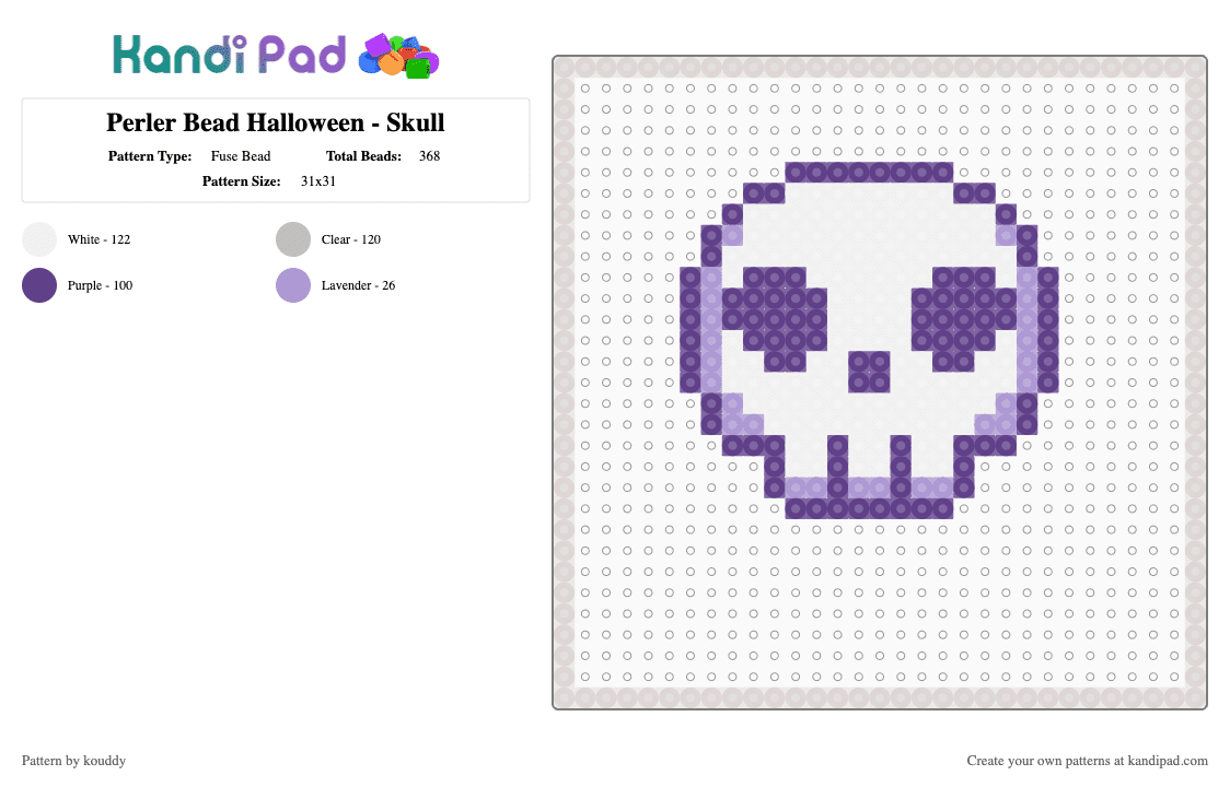 Perler Bead Halloween - Skull - Fuse Bead Pattern by kouddy on Kandi Pad - purple,beige