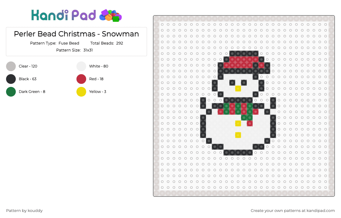 Perler Bead Christmas - Snowman - Fuse Bead Pattern by kouddy on Kandi Pad - beige