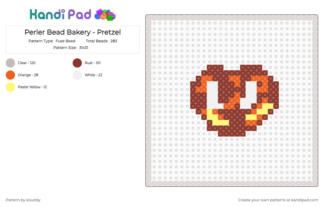 Perler Bead Bakery - Pretzel - Fuse Bead Pattern by kouddy on Kandi Pad - red,beige
