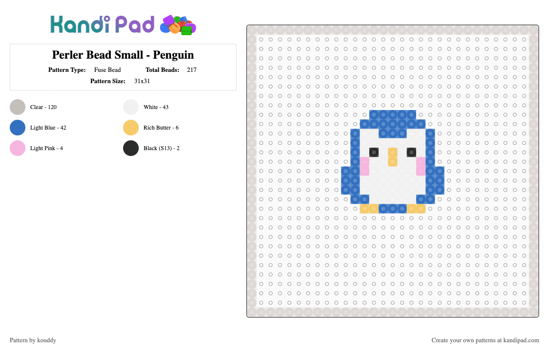 Perler Bead Small - Penguin - Fuse Bead Pattern by kouddy on Kandi Pad - blue,beige