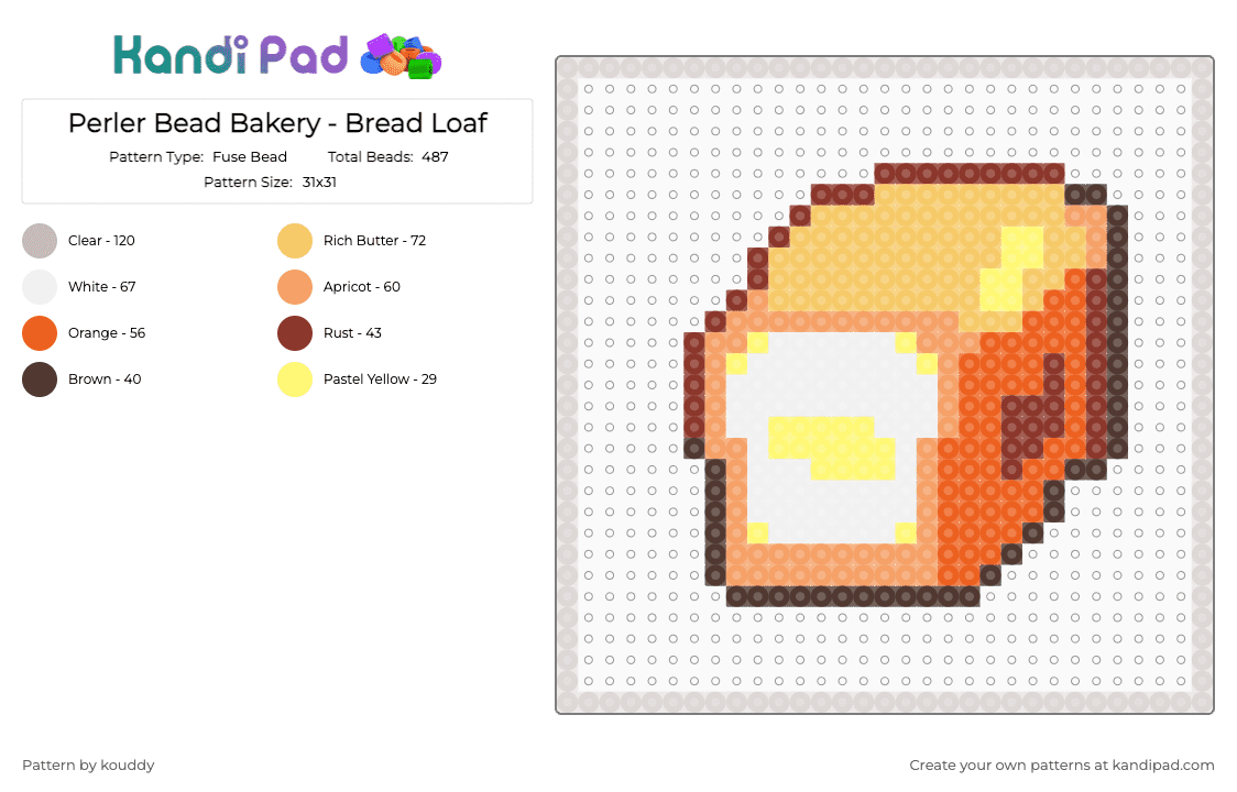 Perler Bead Bakery - Bread Loaf - Fuse Bead Pattern by kouddy on Kandi Pad - yellow,orange,beige