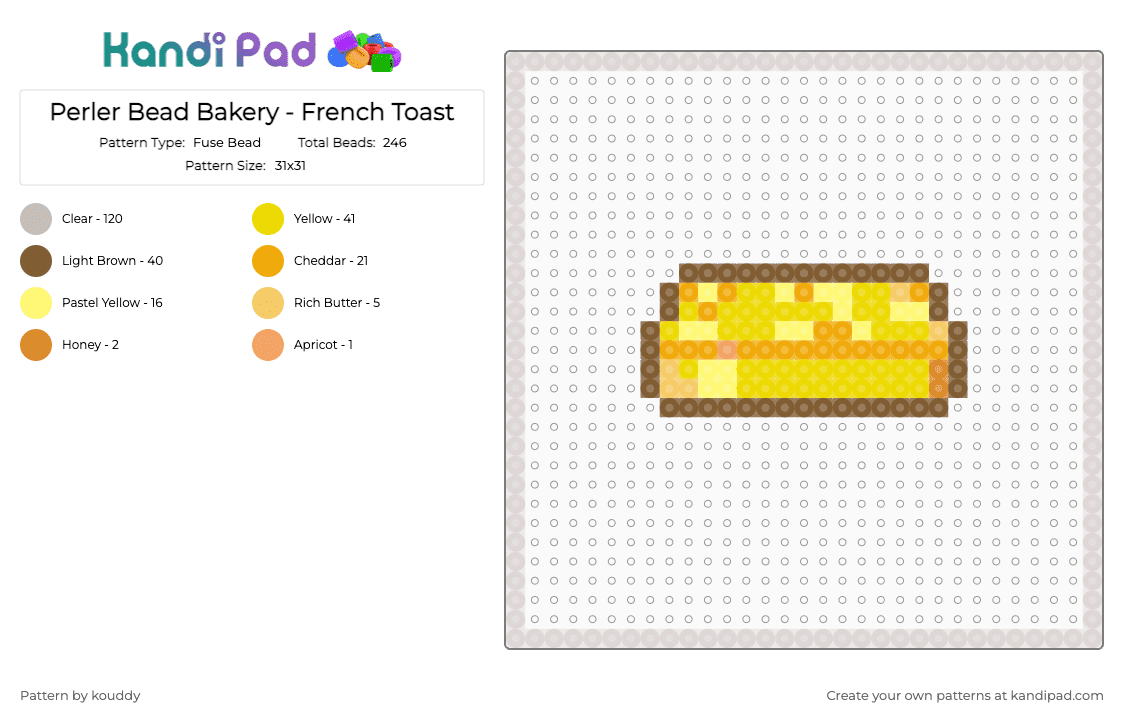 Perler Bead Bakery - French Toast - Fuse Bead Pattern by kouddy on Kandi Pad - beige,yellow