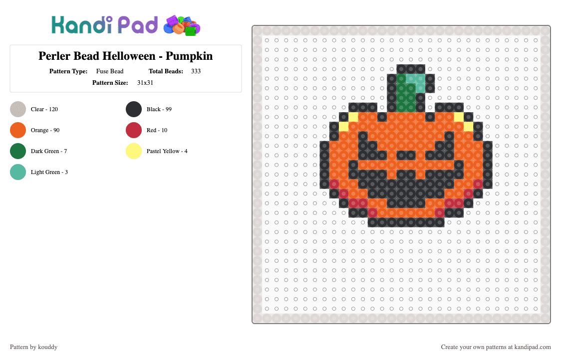 Perler Bead Halloween - Pumpkin - Fuse Bead Pattern by kouddy on Kandi Pad - beige,orange