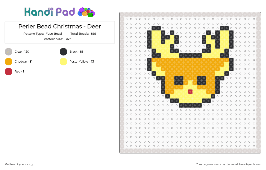 Perler Bead Christmas - Deer - Fuse Bead Pattern by kouddy on Kandi Pad - yellow,beige,orange