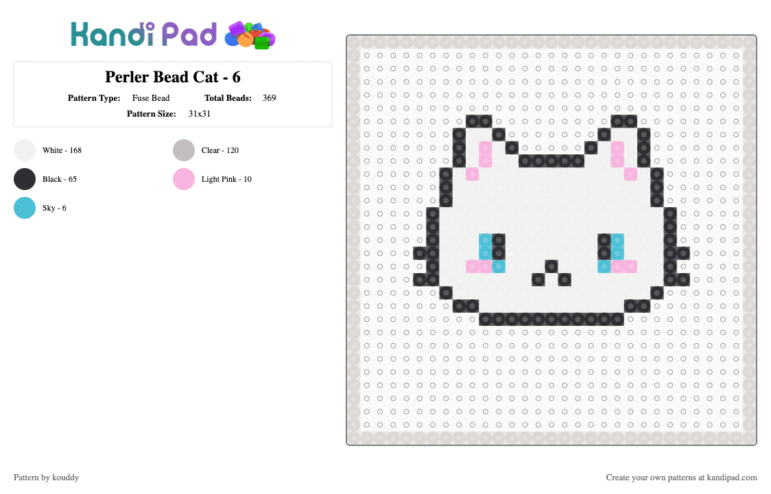 Perler Bead Cat - 6 - Fuse Bead Pattern by kouddy on Kandi Pad - white,beige