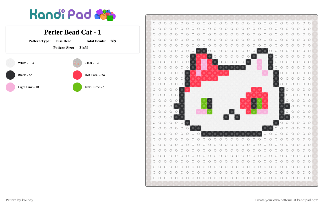 Perler Bead Cat - 1 - Fuse Bead Pattern by kouddy on Kandi Pad - beige