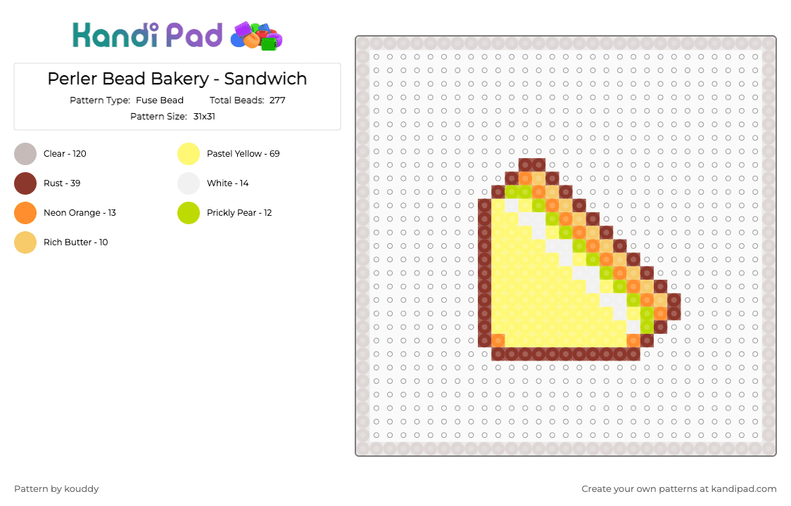 Perler Bead Bakery - Sandwich - Fuse Bead Pattern by kouddy on Kandi Pad - yellow,beige