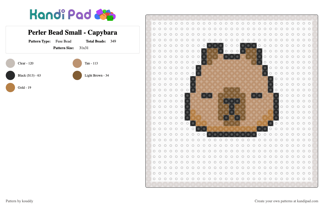 Perler Bead Small - Capybara - Fuse Bead Pattern by kouddy on Kandi Pad - beige