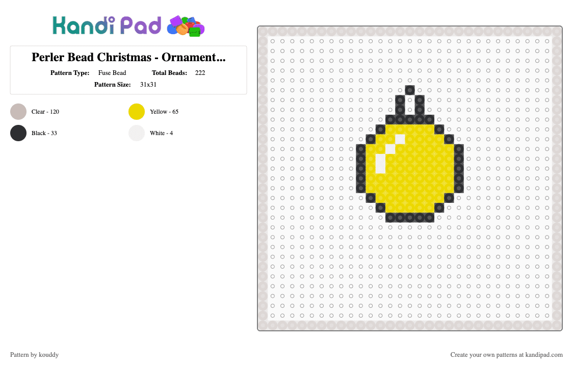 Perler Bead Christmas - Ornament Bell - Fuse Bead Pattern by kouddy on Kandi Pad - yellow,beige