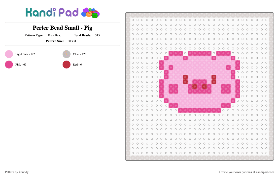 Perler Bead Small - Pig - Fuse Bead Pattern by kouddy on Kandi Pad - beige,pink