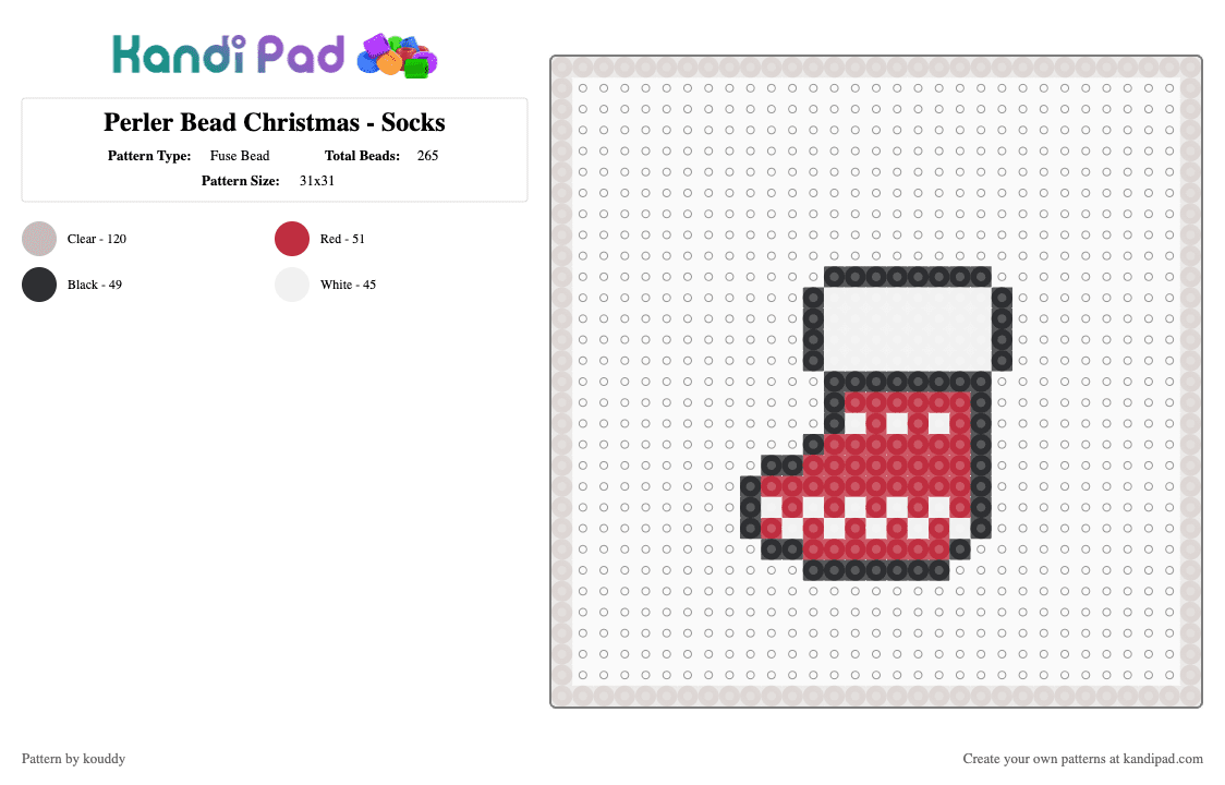Perler Bead Christmas - Socks - Fuse Bead Pattern by kouddy on Kandi Pad - beige,red