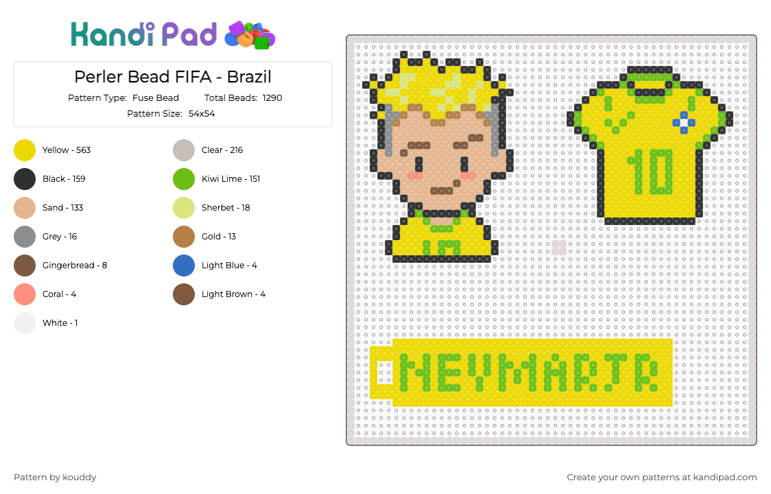 Perler Bead FIFA - Brazil - Fuse Bead Pattern by kouddy on Kandi Pad - beige,green,yellow