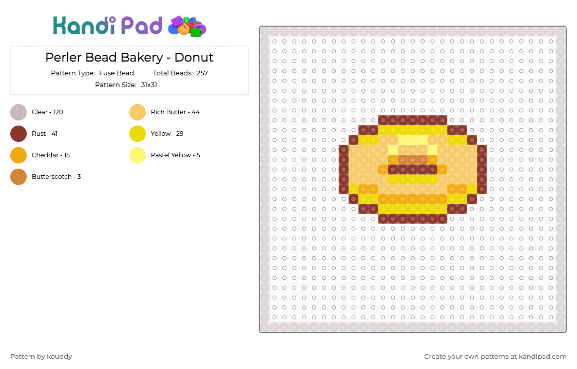 Perler Bead Bakery - Donut - Fuse Bead Pattern by kouddy on Kandi Pad - yellow,beige
