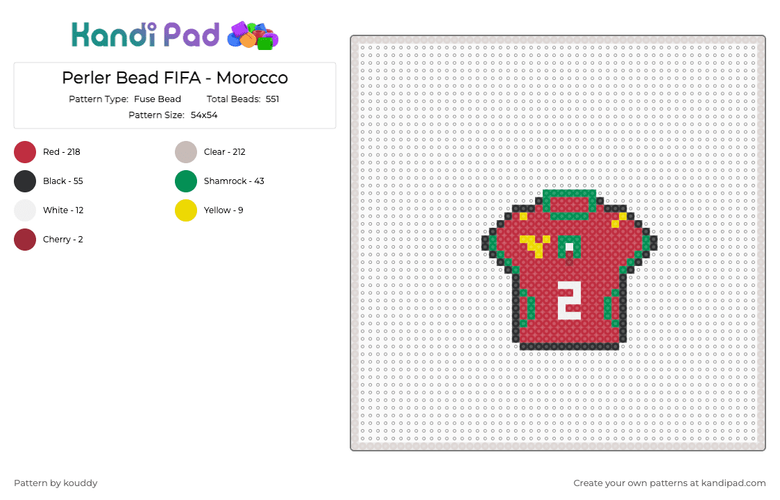 Perler Bead FIFA - Morocco - Fuse Bead Pattern by kouddy on Kandi Pad - beige, red