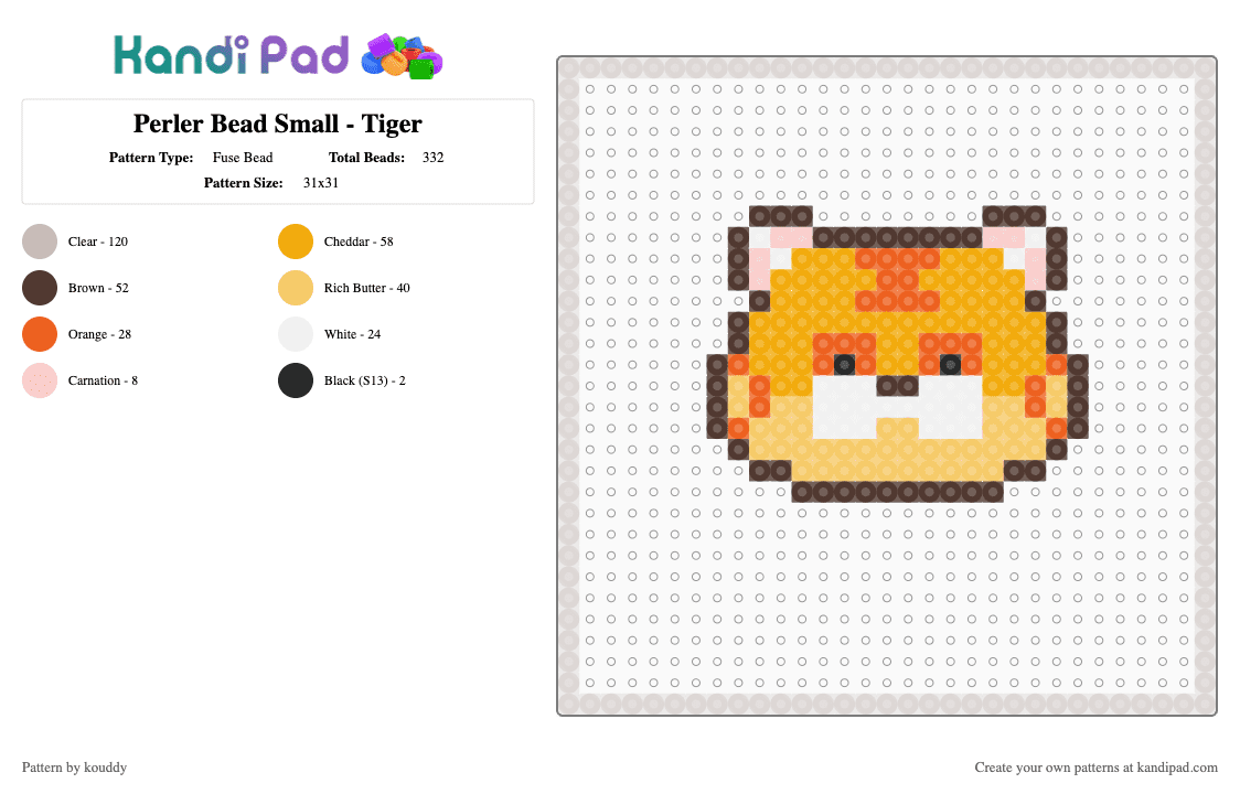Perler Bead Small - Tiger - Fuse Bead Pattern by kouddy on Kandi Pad - orange,beige