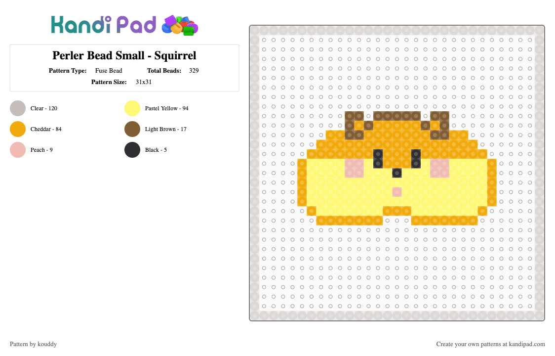 Perler Bead Small - Squirrel - Fuse Bead Pattern by kouddy on Kandi Pad - beige,orange,yellow