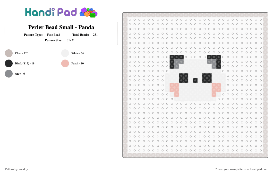 Perler Bead Small - Panda - Fuse Bead Pattern by kouddy on Kandi Pad - beige