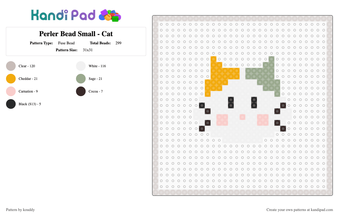 Perler Bead Small - Cat - Fuse Bead Pattern by kouddy on Kandi Pad - beige