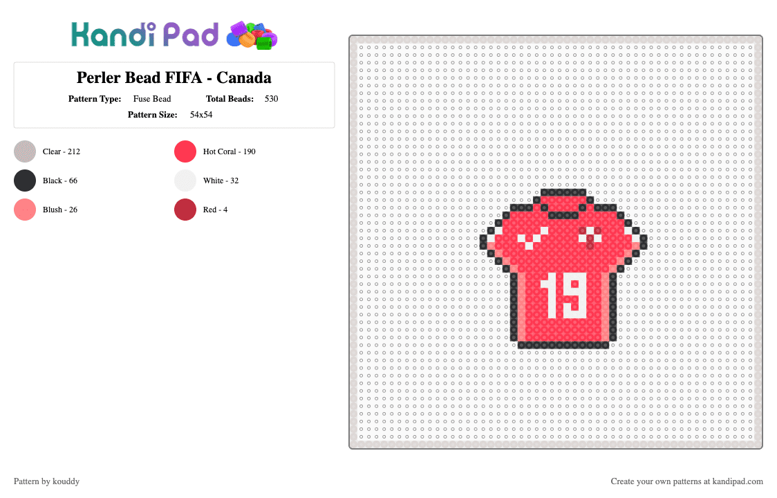 Perler Bead FIFA - Canada - Fuse Bead Pattern by kouddy on Kandi Pad - beige, red