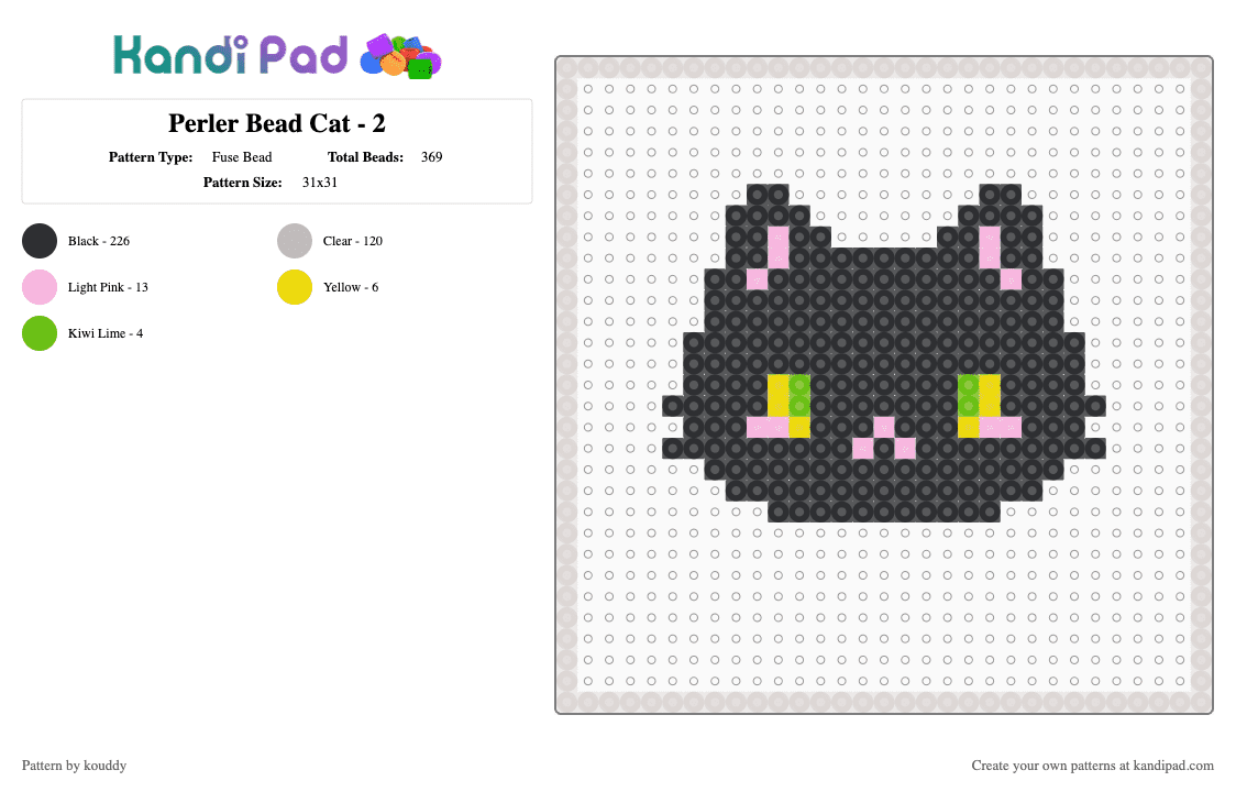 Perler Bead Cat - 2 - Fuse Bead Pattern by kouddy on Kandi Pad - black,beige