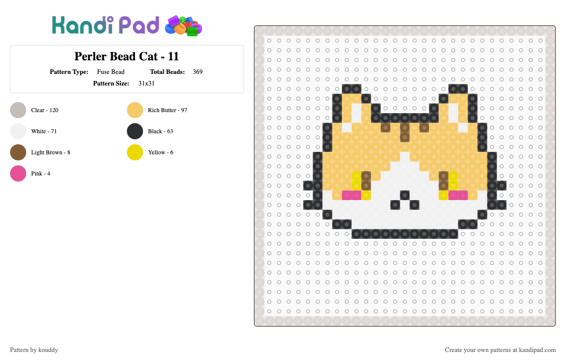 Perler Bead Cat - 11 - Fuse Bead Pattern by kouddy on Kandi Pad - beige,yellow