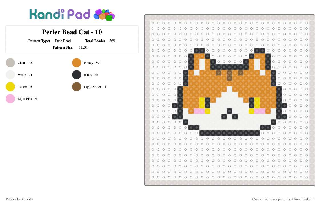 Perler Bead Cat - 10 - Fuse Bead Pattern by kouddy on Kandi Pad - beige,orange