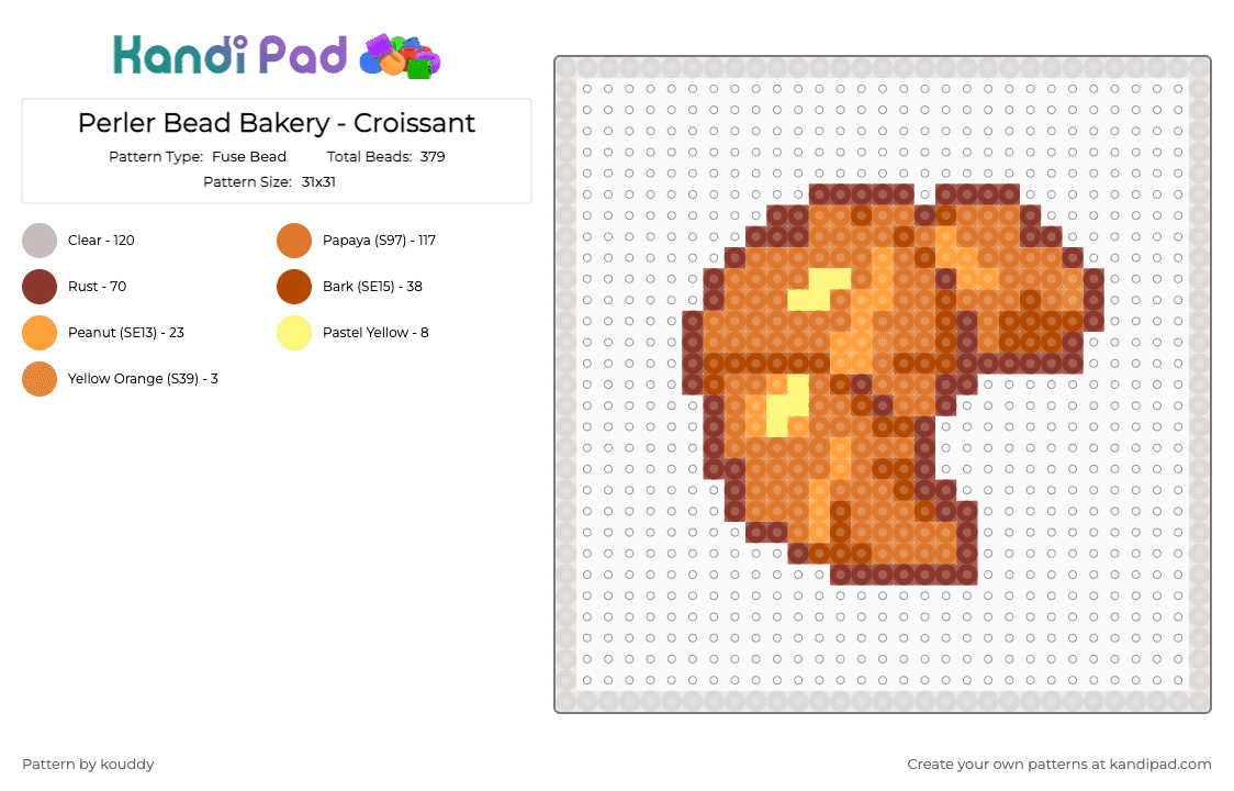 Perler Bead Bakery - Croissant - Fuse Bead Pattern by kouddy on Kandi Pad - red,orange,beige
