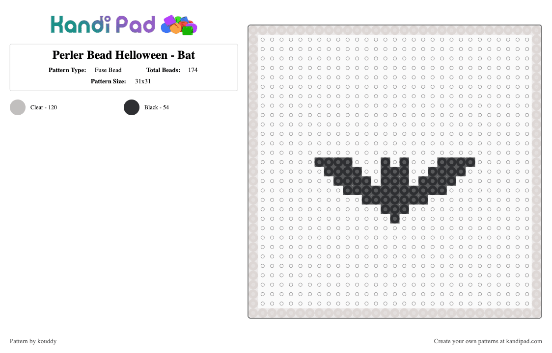 Perler Bead Halloween - Bat - Fuse Bead Pattern by kouddy on Kandi Pad - black,beige